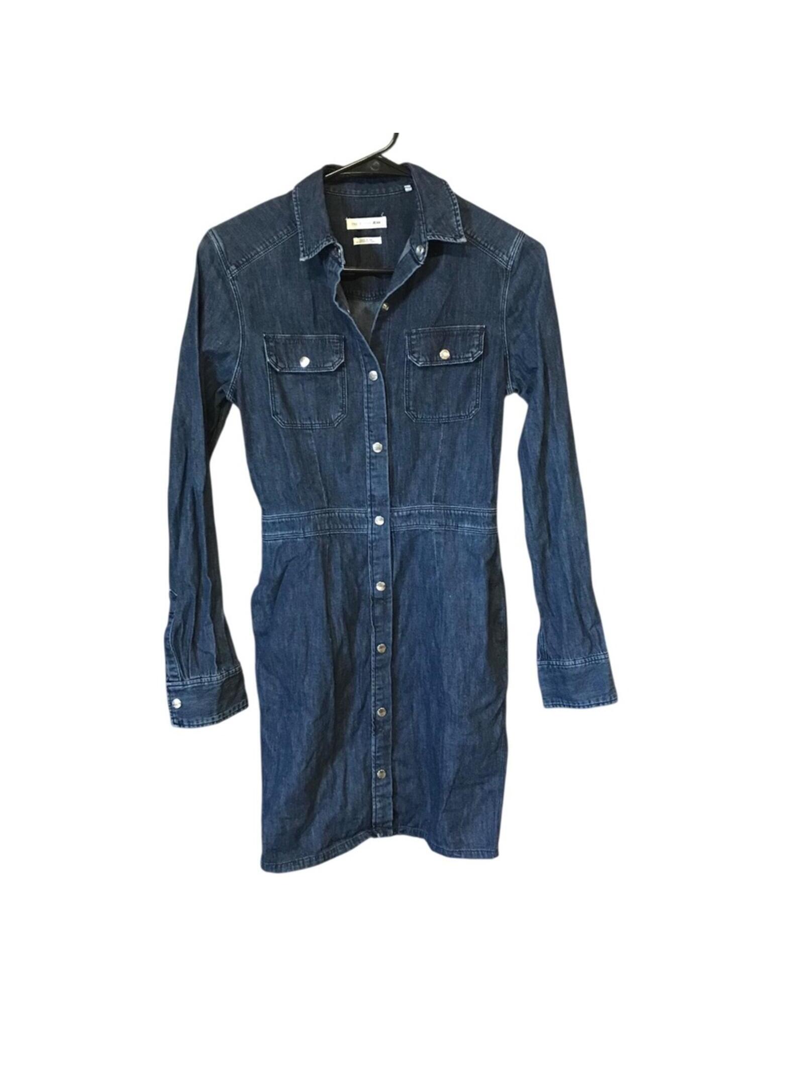 Rag & Bone Jean Denim Shirt Dress 0 Dark Wash Snap Front Long Sleeve Pockets